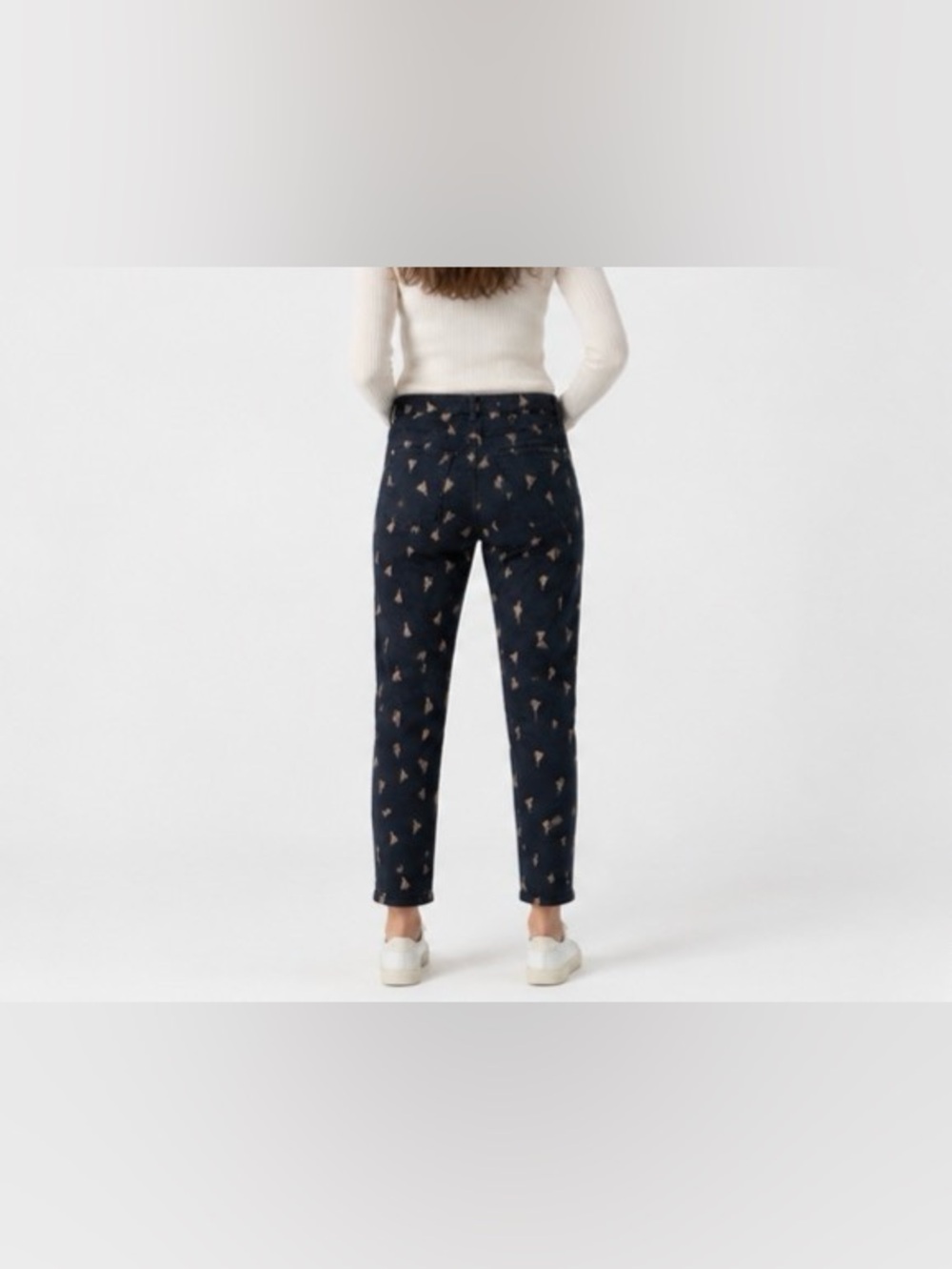 Chico’s women Ankle Pants Size 1 (US 8/10)Navy Tassel Print Stretch Cotton Blend - Picture 5 of 8
